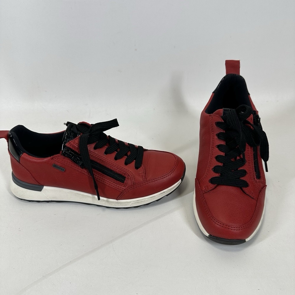 Ara High Soft Sneakers Gore Tex Red Leather Size 4 UK Womens 6 US Shoes Side Zip